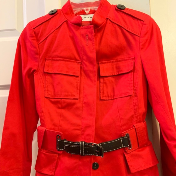 Zara Basic cerise red military style spring jacket - Picture 1 of 4